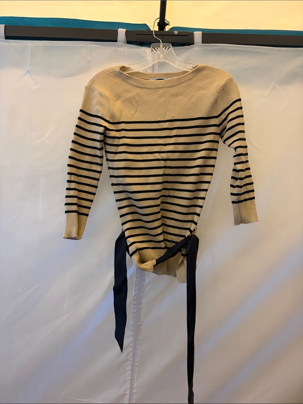 Old Navy Cream Ribbed Knit Top with Navy Logo